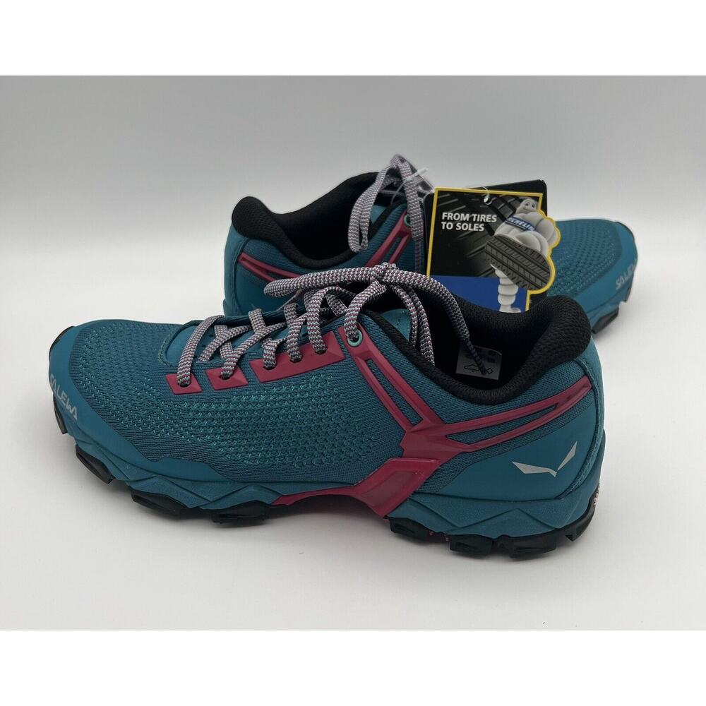 Salewa Women's SIZE 8.5 Lite Train Teal & Pink Hiking Trail Shoes Michelin Soles